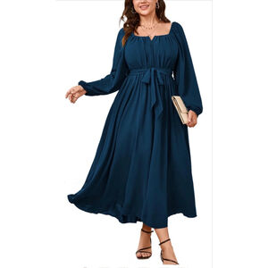 NEW Plus Size Long Sleeve Square Neck Wedding Guest Midi Dress L